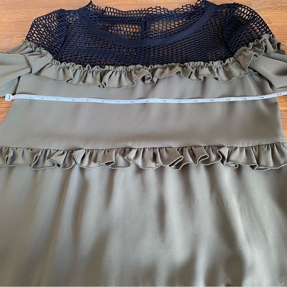 David Naman Italian Designer Green Mini Ruffle Dress with Mesh and Long Sleeves - Picture 10 of 13